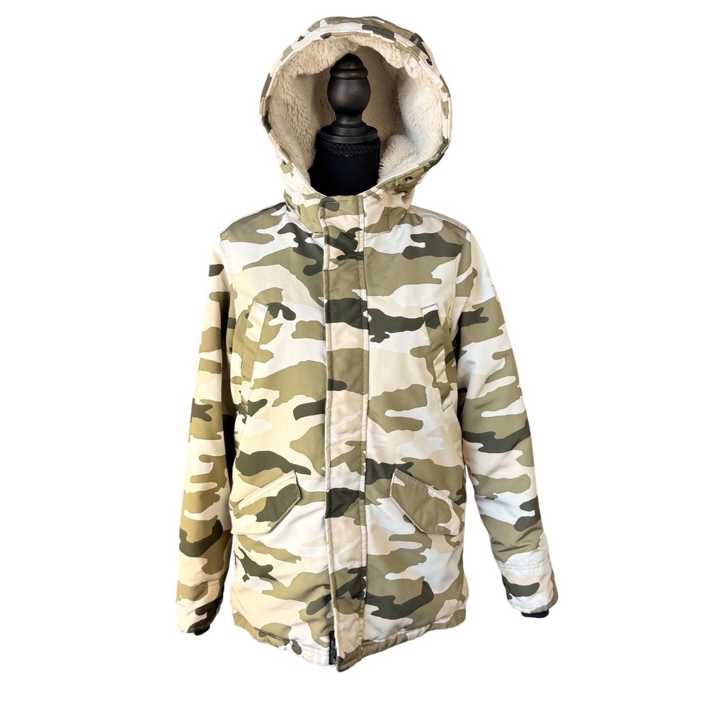 Abercrombie Kids Camo Parka Jacket Sherpa Lined Hooded Winter Coat Size 13/14